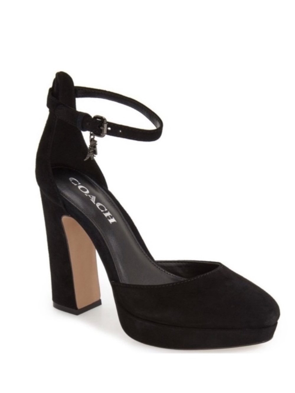 Coach || Chrystie Suede Block Heels with T-Rex Dinosaur Charm Black 9.5
